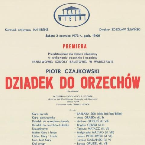 Afisz premierowy „Dziadek do orzechów” Piotr Czajkowski 1973-06-02