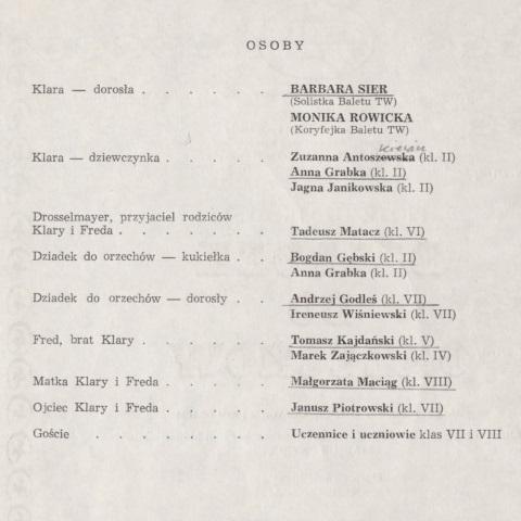 Wkładka obsadowa „Dziadek do orzechów” Piotr Czajkowski 1973-06-02