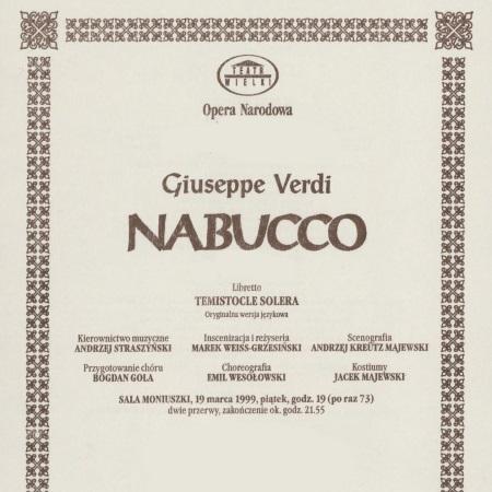 Wkładka obsadowa „Nabucco” Giuseppe Verdi 19-03-1999