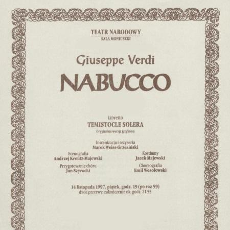 Wkładka obsadowa „Nabucco” Giuseppe Verdi 14-11-1997