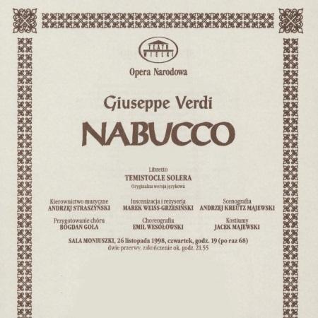 Wkładka obsadowa „Nabucco” Giuseppe Verdi 26-11-1998