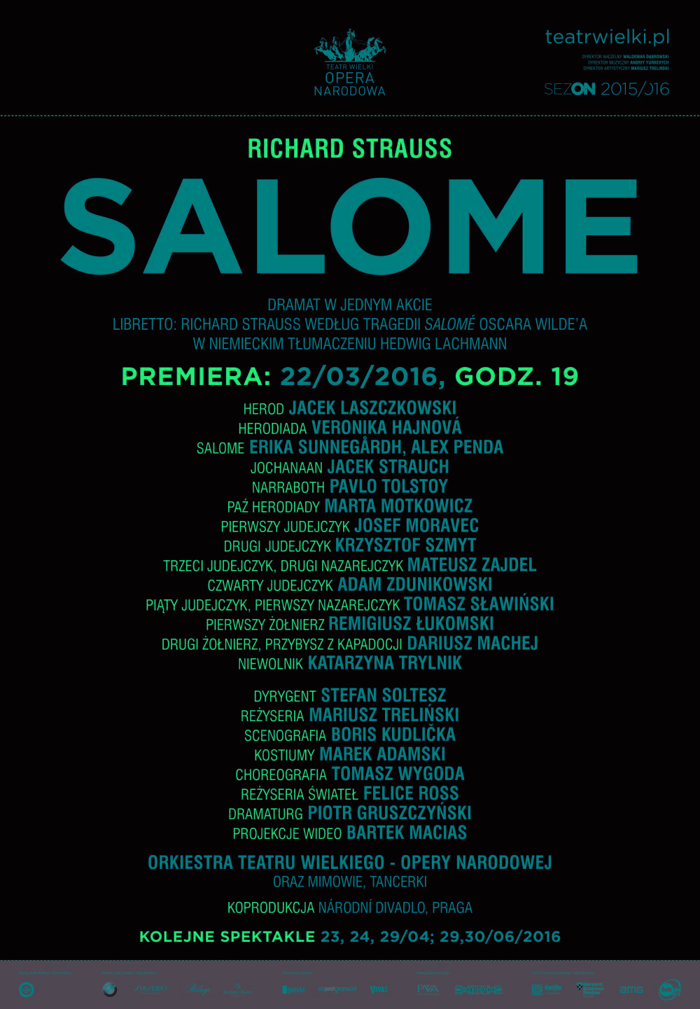 Afisz „Salome” Richard Strauss premiera 2016-03-22