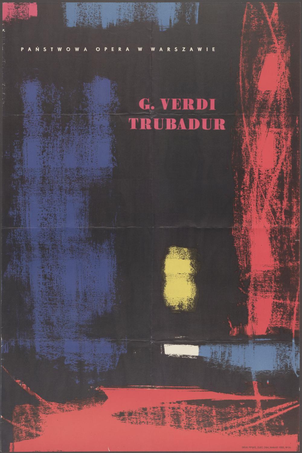 Plakat „Trubadur” Giuseppe Verdi 31-01-1959 Opera Warszawska