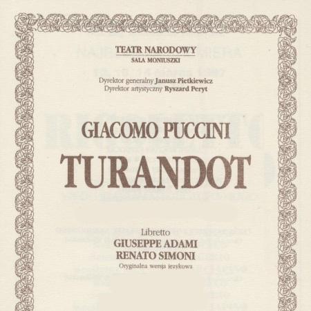 Wkładka obsadowa „Turandot” Giacomo Puccini 31-01-1997