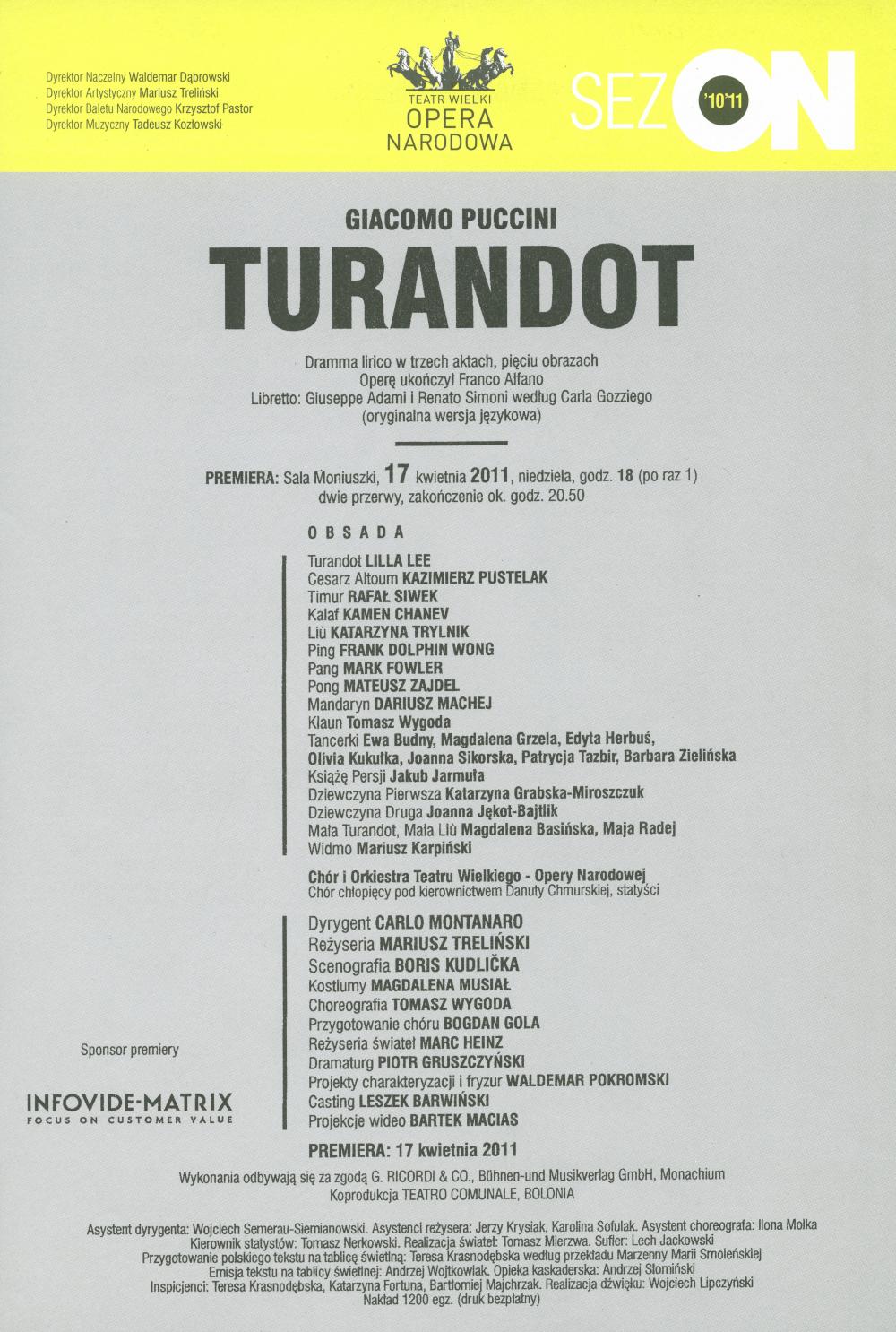 Wkładka premierowa „Turandot” Giacomo Puccini 17-04-2011