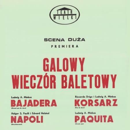 Afisz premierowy Galowego wieczoru baletowego Bajadera / Korsarz / Napoli / Paquita 1989-12-31