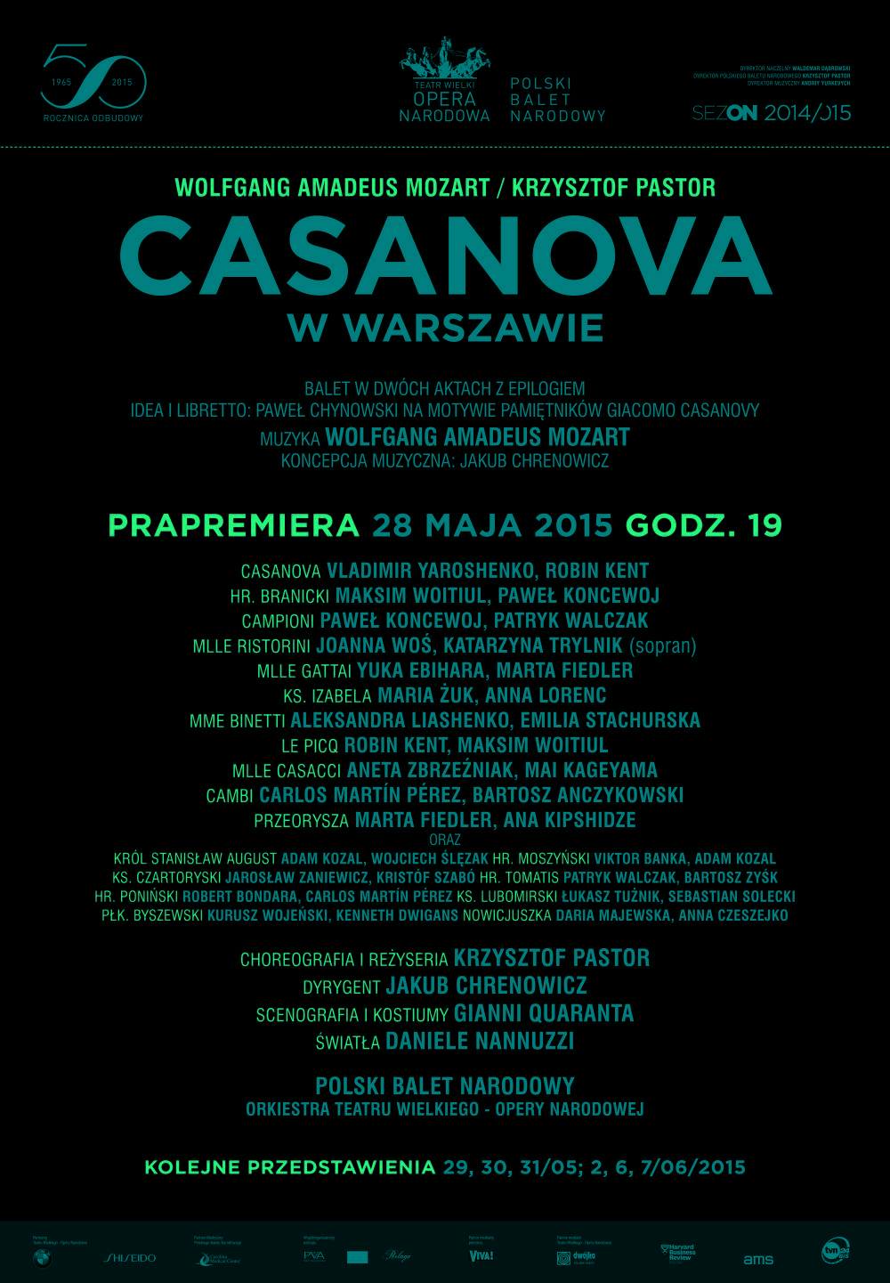 Afisz "Casanova w Warszawie" Wolfgang Amadeus Mozart / Krzysztof Pastor prapremiera 2015-05-28