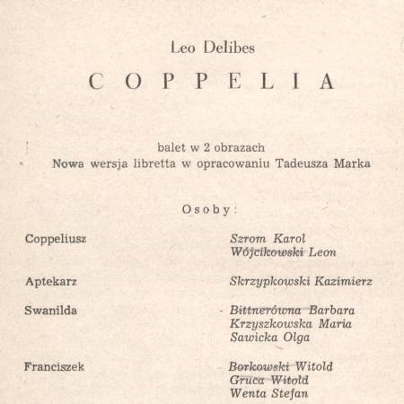 Program „Coppelia” Leo Delibes 1953-11-09