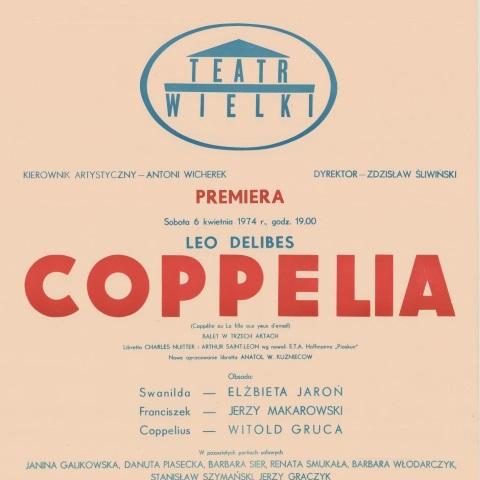 Afisz premierowy „Coppelia" Leo Delibes 1974-04-06
