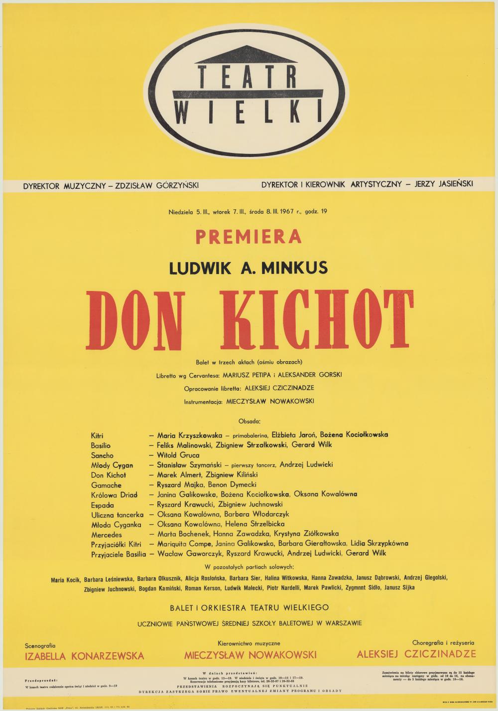Afisz premierowy. „Don Kichot” Ludwik A. Minkus 1967-03-05