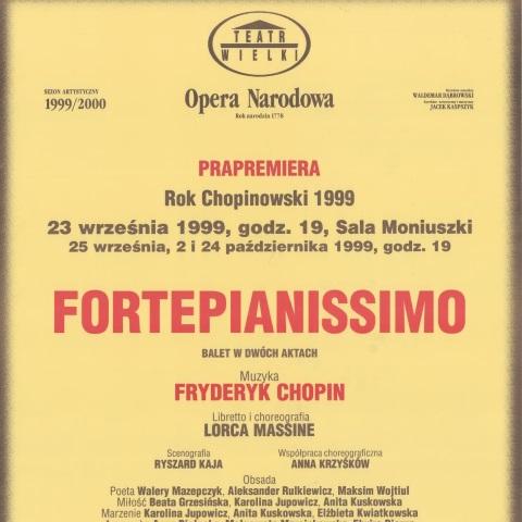 Afisz „Fortepianissimo” Fryderyk Chopin 1999-09-23