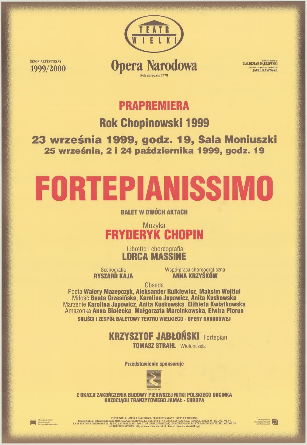 Afisz. „Fortepianissimo” Fryderyk Chopin 1999-09-23