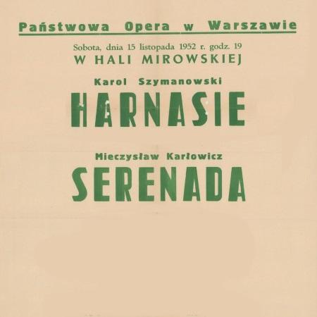 Afisz obsadowy „Harnasie” Karol Szymanowski 1952-11-15