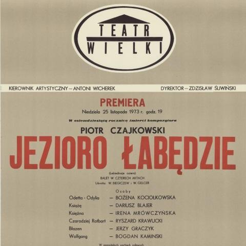 Afisz premierowy. „Jezioro łabędzie" Piotr Czajkowski 1973-11-25