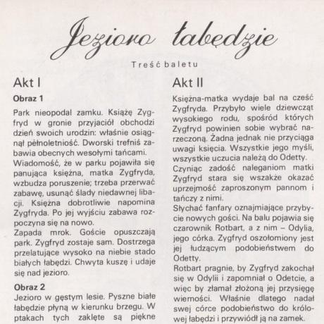 Program. „Jezioro łabędzie” Piotr Czajkowski 1985-12-07