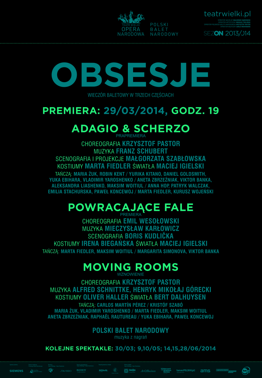 Afisz Wieczoru baletowego w trzech częściach "Obsesje" premiera 2014-03-29