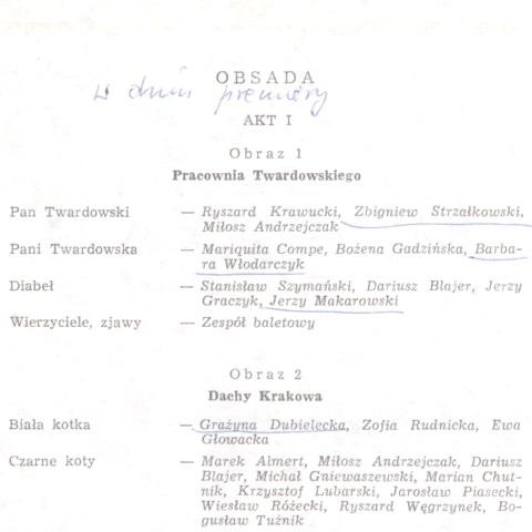 Wkładka obsadowa „Pan Twardowski” Ludomir Różycki 1973-06-24