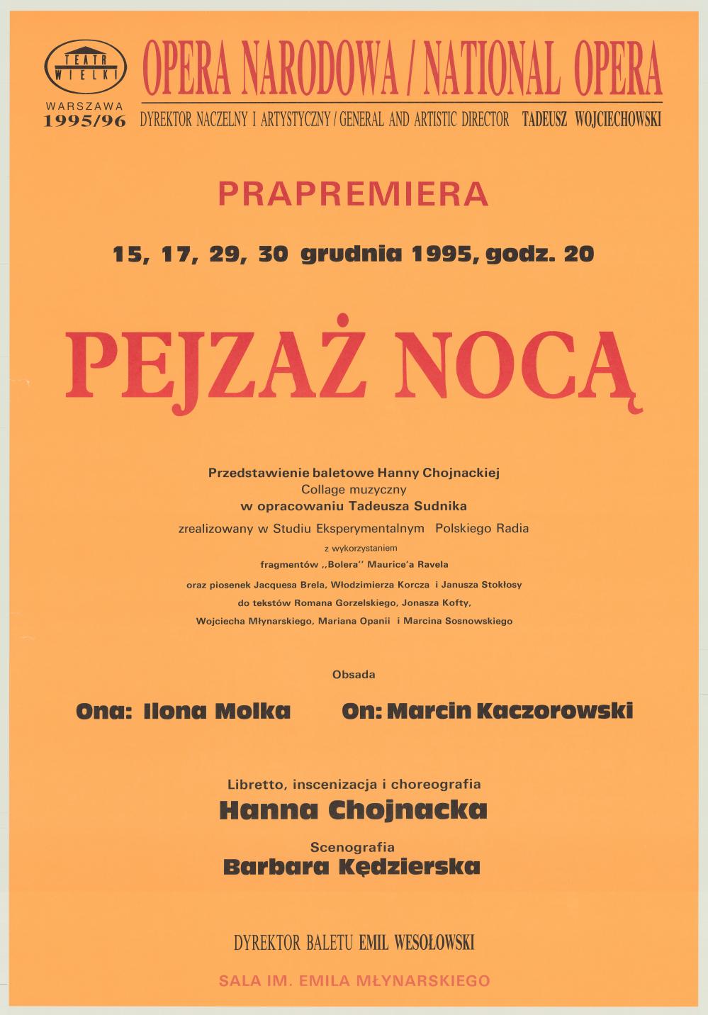Afisz premierowy. „Pejzaż nocą” Tadeusz Sudnik 1995-12-15