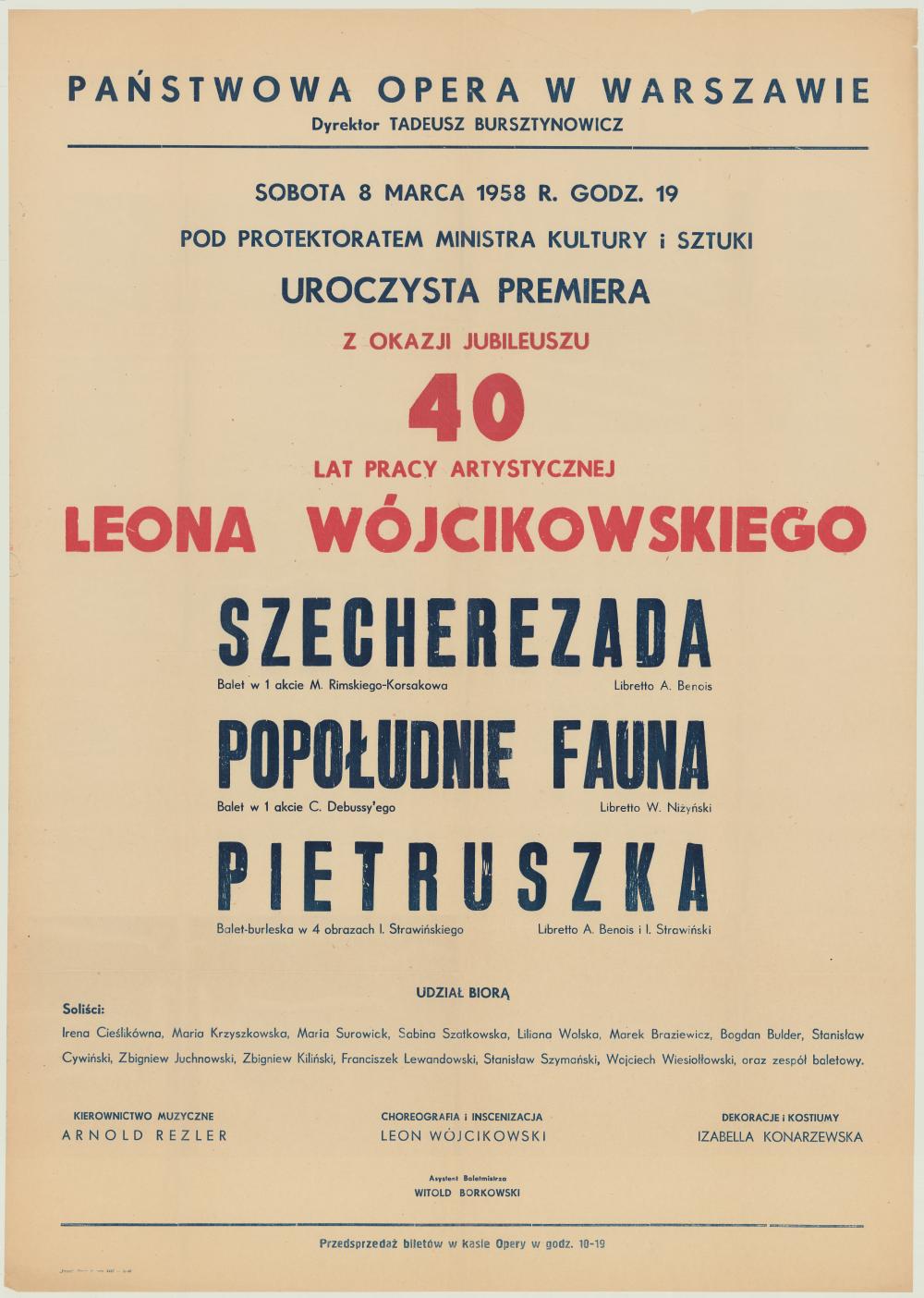Afisz premierowy. „Pietruszka” Igor Strawiński 1958-03-08