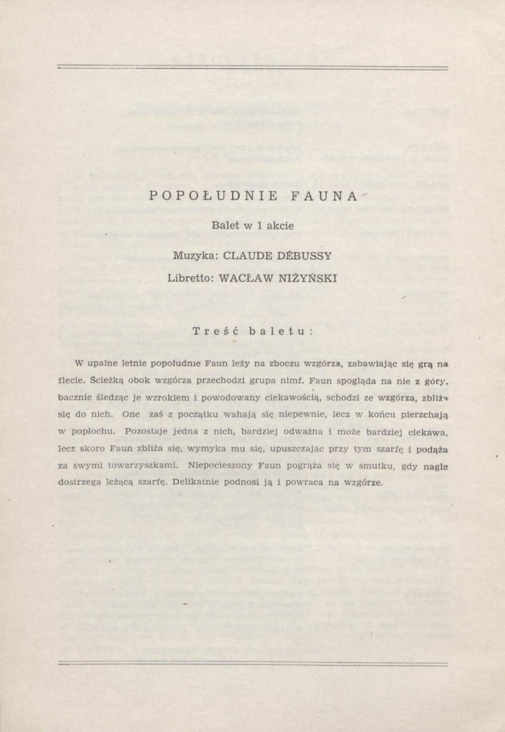 Program. „Popołudnie Fauna” Claude Debussy 1958-03-08