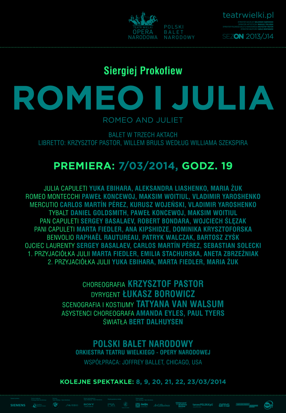 Afisz "Romeo i Julia" Siergiej Prokofiew / Krzysztof Pastor premiera 2014-03-07