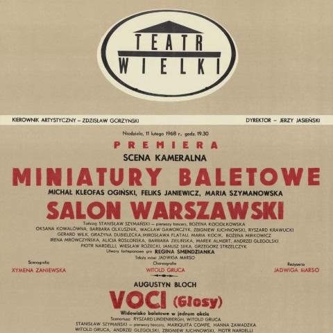 Afisz premierowy wieczoru „Miniatury baletowe” 1968-02-11, Salon warszawski / Voci / Samotność