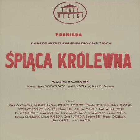 Afisz premierowy. „Śpiąca królewna” Piotr Czajkowski 1983-04-30