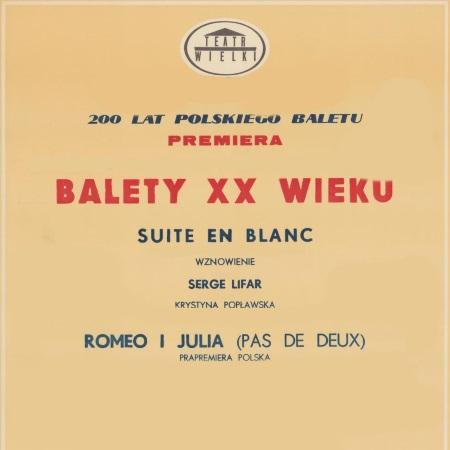 Afisz premierowy. „Suite en blanc” Édouard Lalo 1985-06-22