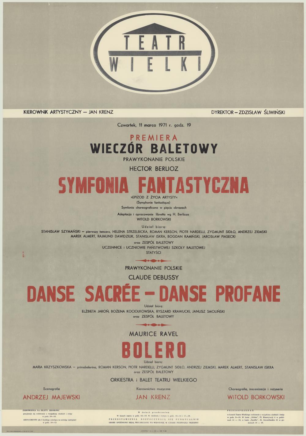 Afisz premierowy. „Symfonia fantastyczna” Hector Berlioz 1971-03-11