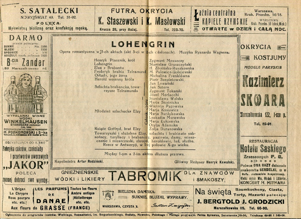 Program „Lohengrin” Ryszard Wagner 1921