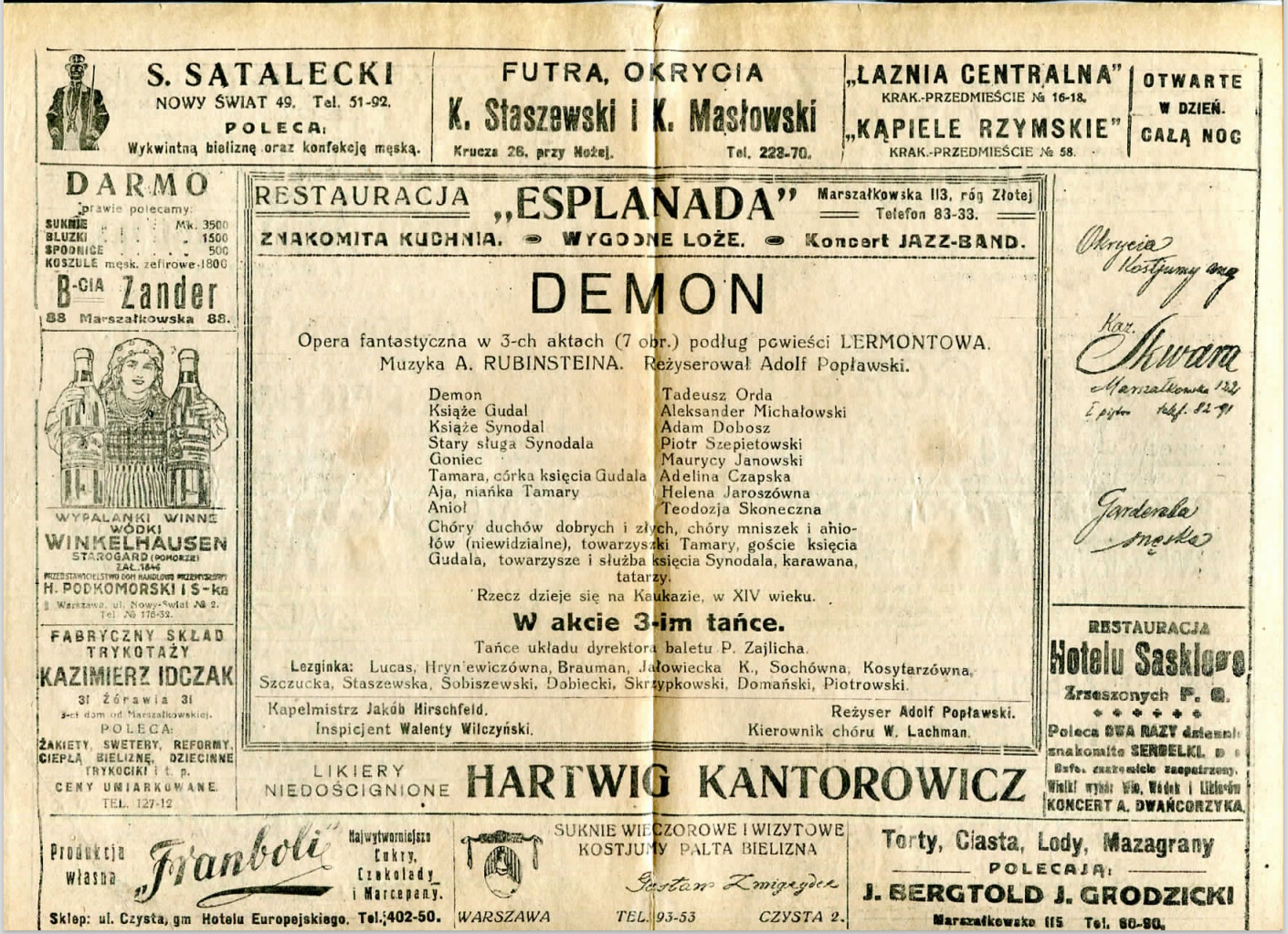 Program opery „Demon” Anton Rubinstein 1922