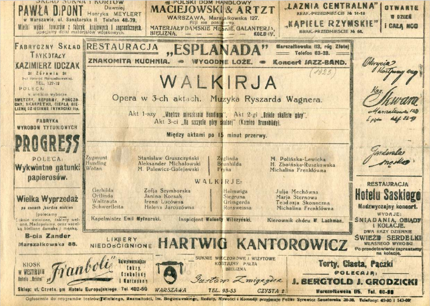 Program „Walkirja” Ryszard Wagner 1923