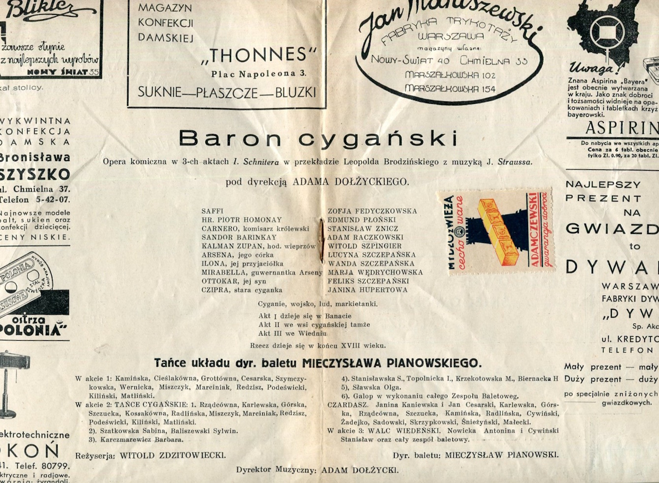 Program „Baron cygański” Johann Strauss 1934/35