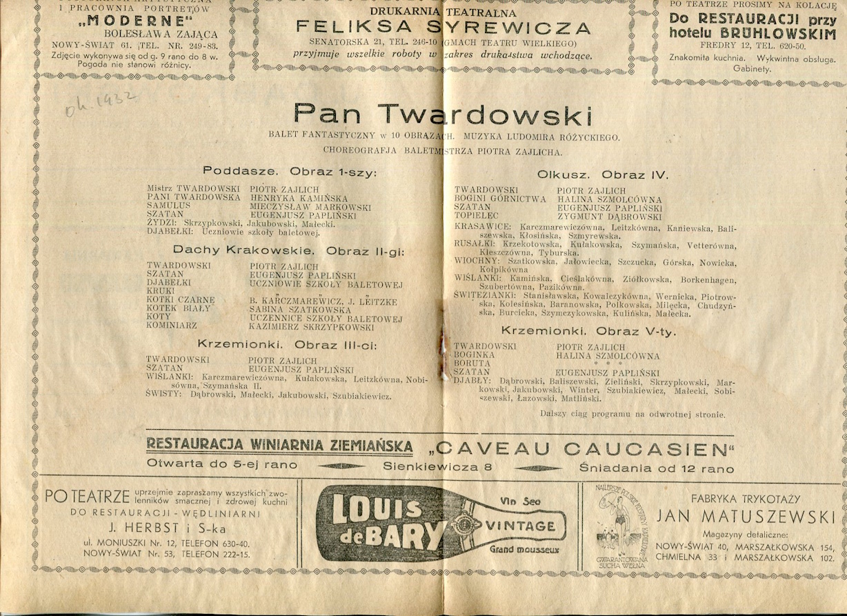 Program „Pan Twardowski” Ludomir Różycki ok. 1932