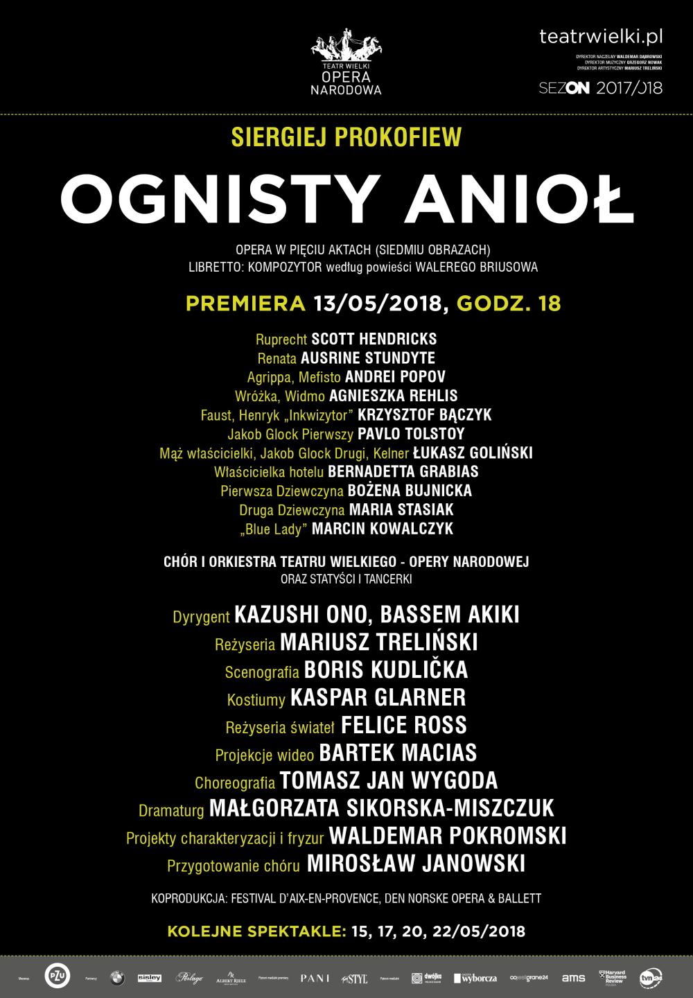 Afisz „Ognisty anioł” Siergiej Prokofiew premiera 2018-05-13