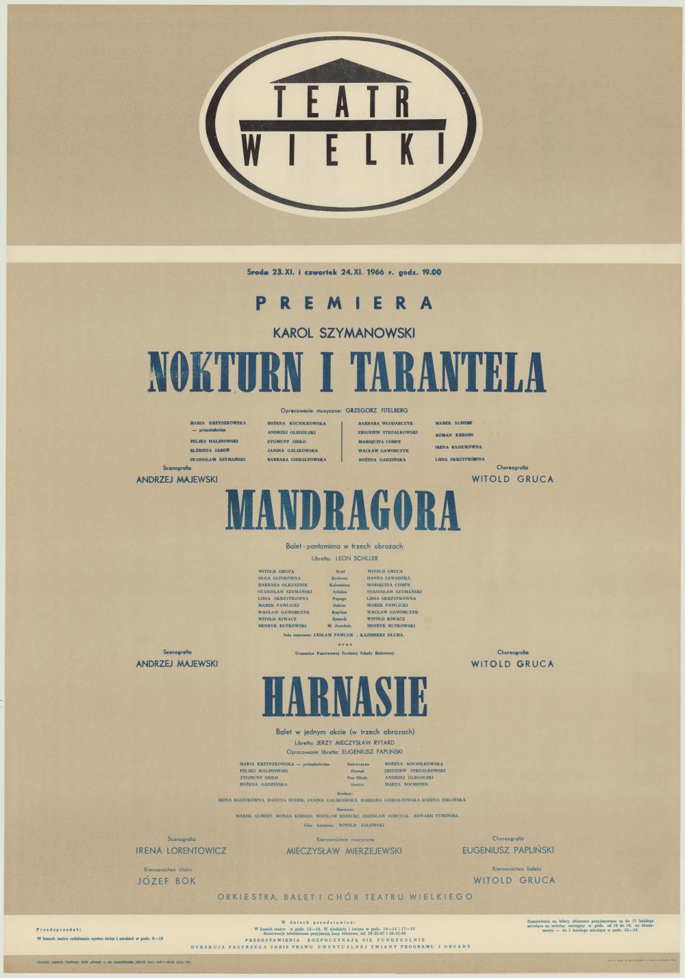 Wieczór baletowy 1966-11-23/24 Nokturn i Tarantela / Mandragora / Harnasie