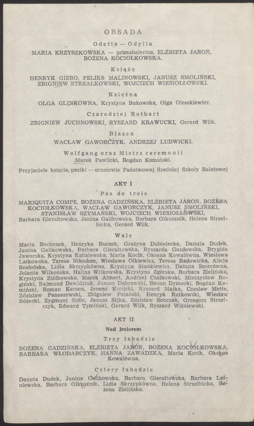 Wkładka premierowa. „Jezioro łabędzie” Piotr Czajkowski 1966-01-15