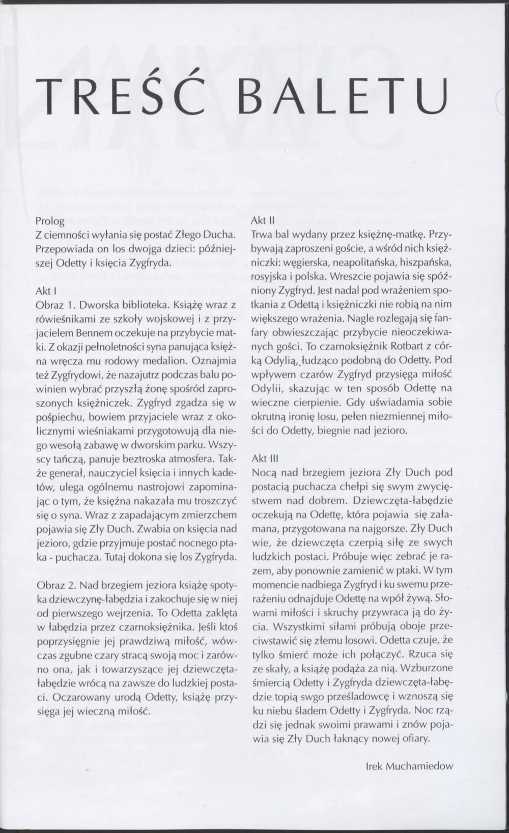 Program. „Jezioro łabędzie” Piotr Czajkowski 2001-05-25