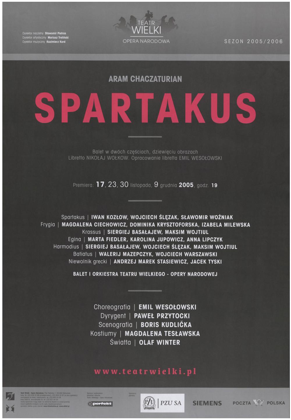 Afisz premierowy. „Spartakus” Aram Chaczaturian 2005-11-17