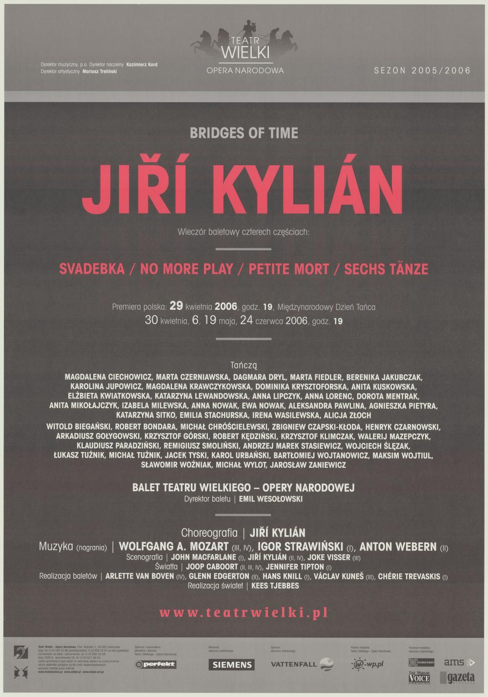 Afisz Bridges of time Jiři Kylián Svadebka/ No more play / Sechs Tänze