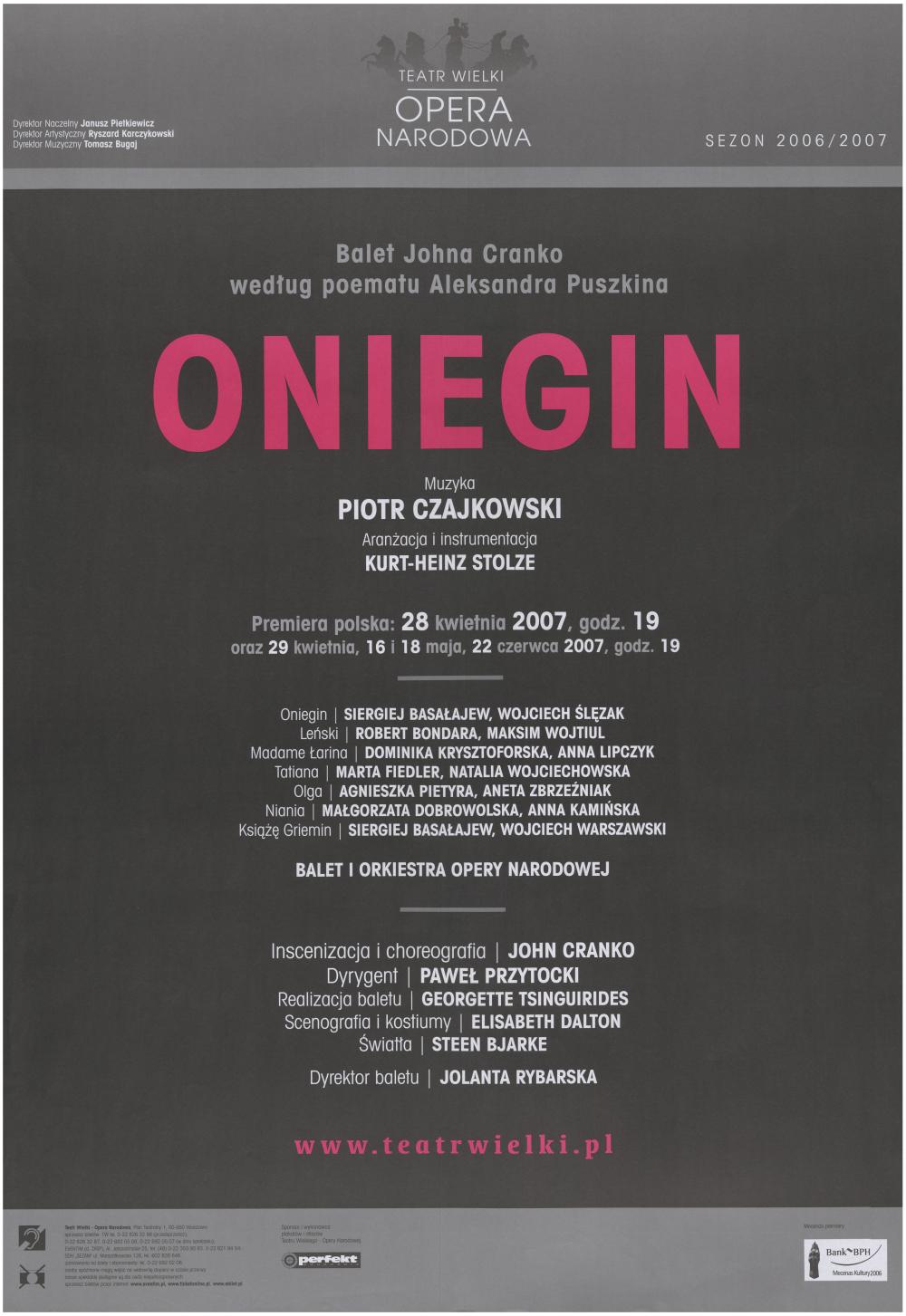 Afisz premierowy. „Oniegin” 2007-04-28