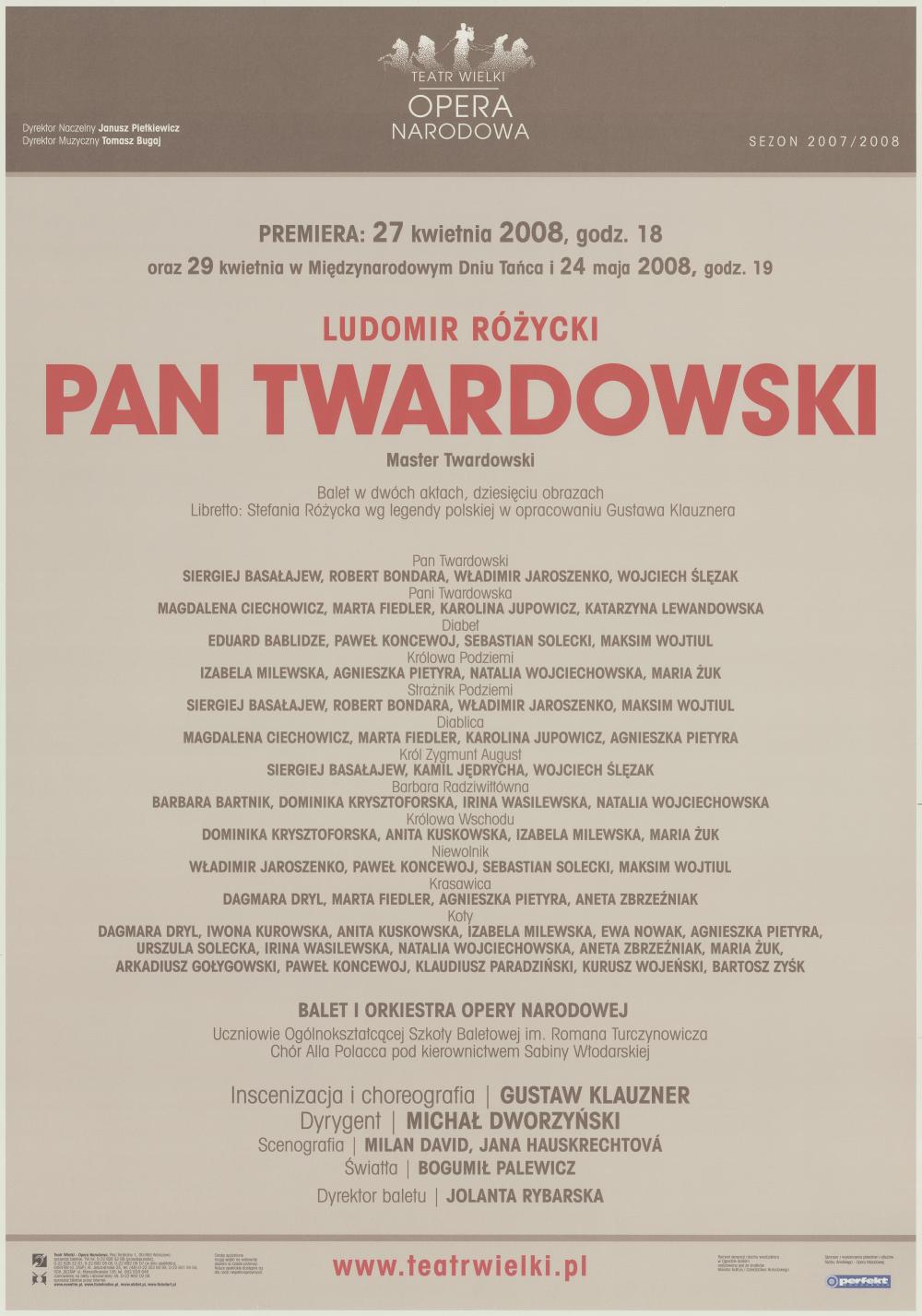 Afisz premierowy. „Pan Twardowski” Ludomir Różycki 2008-04-27