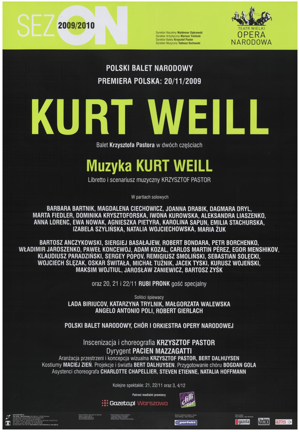 Afisz premierowy. „Kurt Weill” 2009-11-20