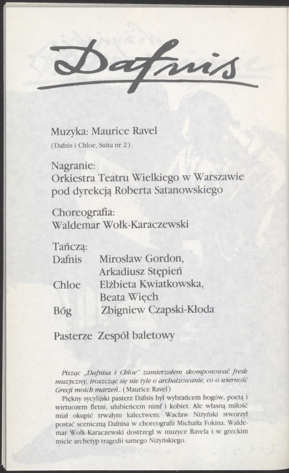 Program. „Dafnis” Maurice Ravel 1989-05-26