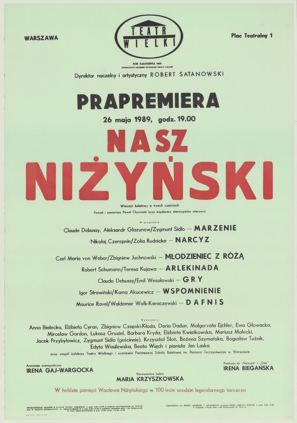 Afisz premierowy. „Marzenie” Claude Debussy, Aleksandr Głazunow 1989-05-26