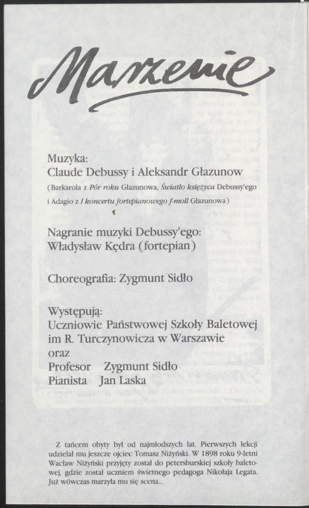 Program. „Marzenie” Claude Debussy, Aleksandr Głazunow 1989-05-26