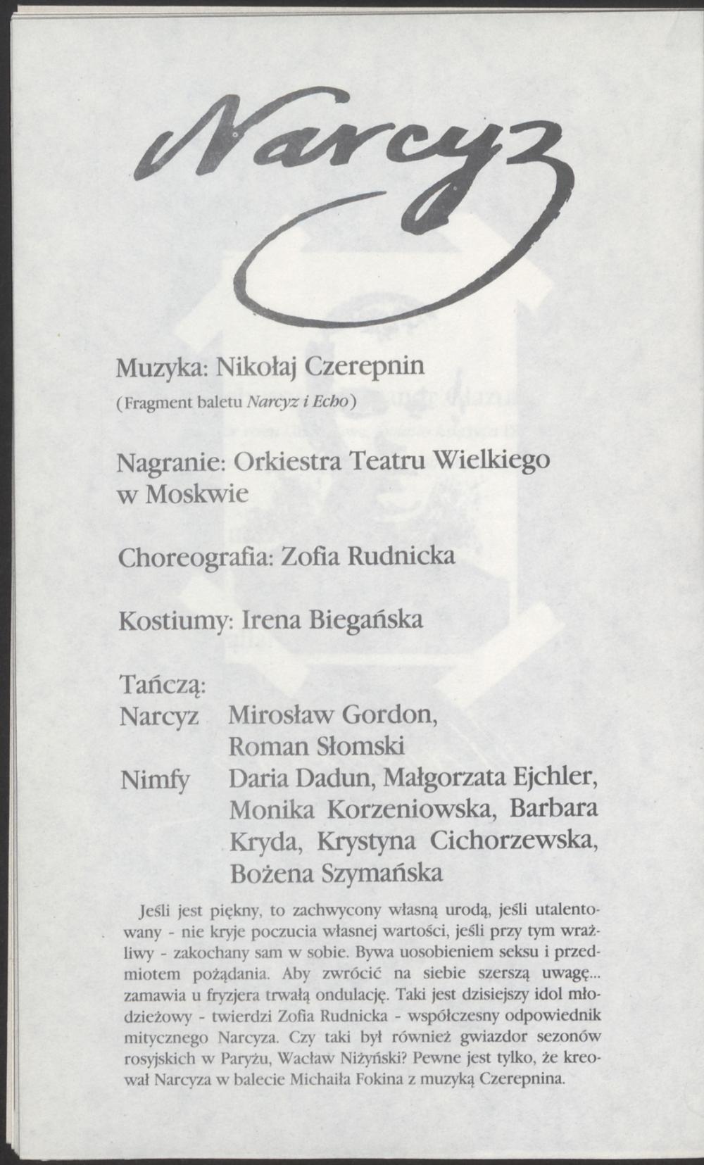 Program. „Narcyz” Nikołaj Czerepnin 1989-05-26