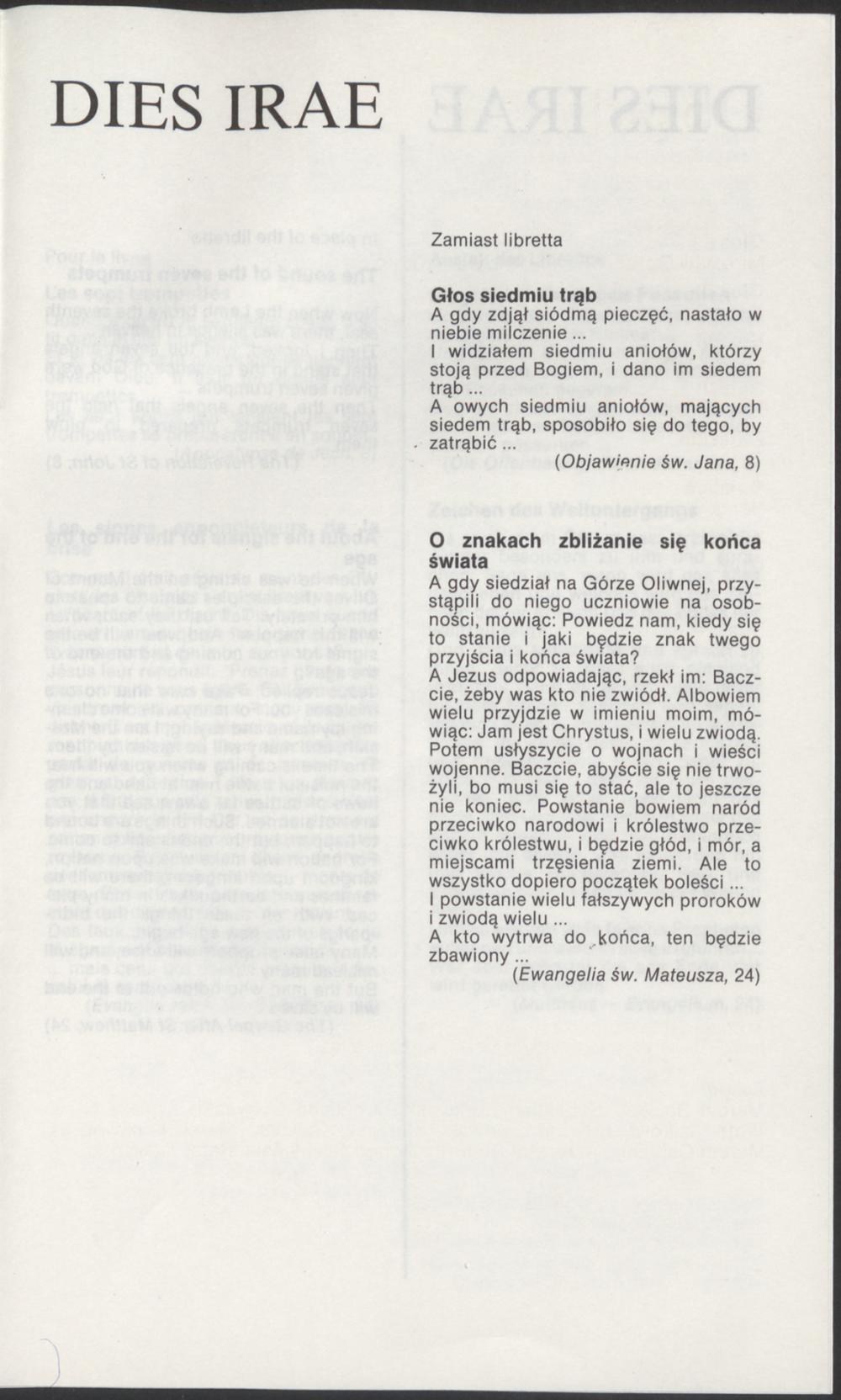 Program. „Dies irae” Roman Maciejewski 1991-05-25
