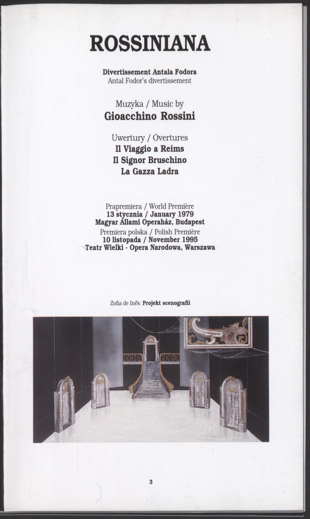 Program. Projekt scenografii, Zofia de Ines. „Rossiniana” Gioacchino Rossini 1995-11-10