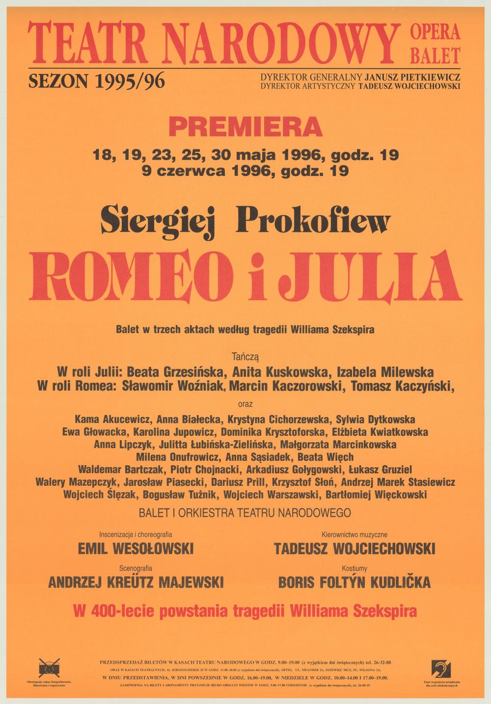 Afisz premierowy. „Romeo i Julia” Siergiej Prokofiew 1996-05-18